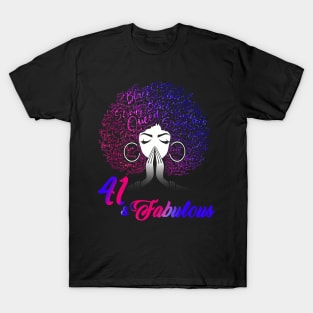 41 & Fabulous Afro Hair Black Women 41st Birthday T-Shirt